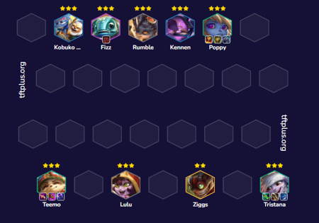 Đội hình Yordle Tristana Teemo Reroll TFT mùa 16