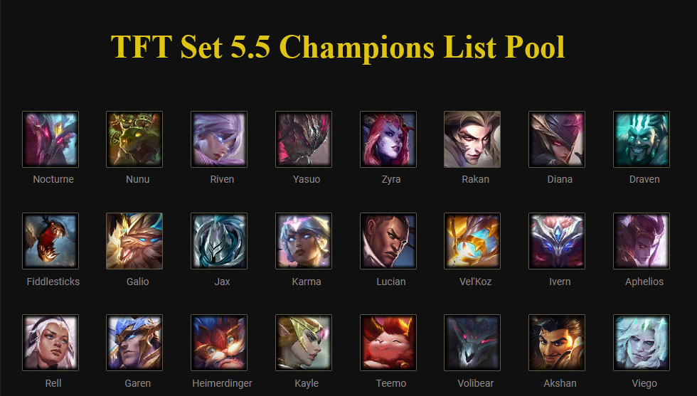 TFT Set 5.5 Champions List Pool update: Dawn of Heroes